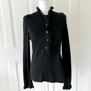 Tory Burch black cotton cashmere logo button sweater M